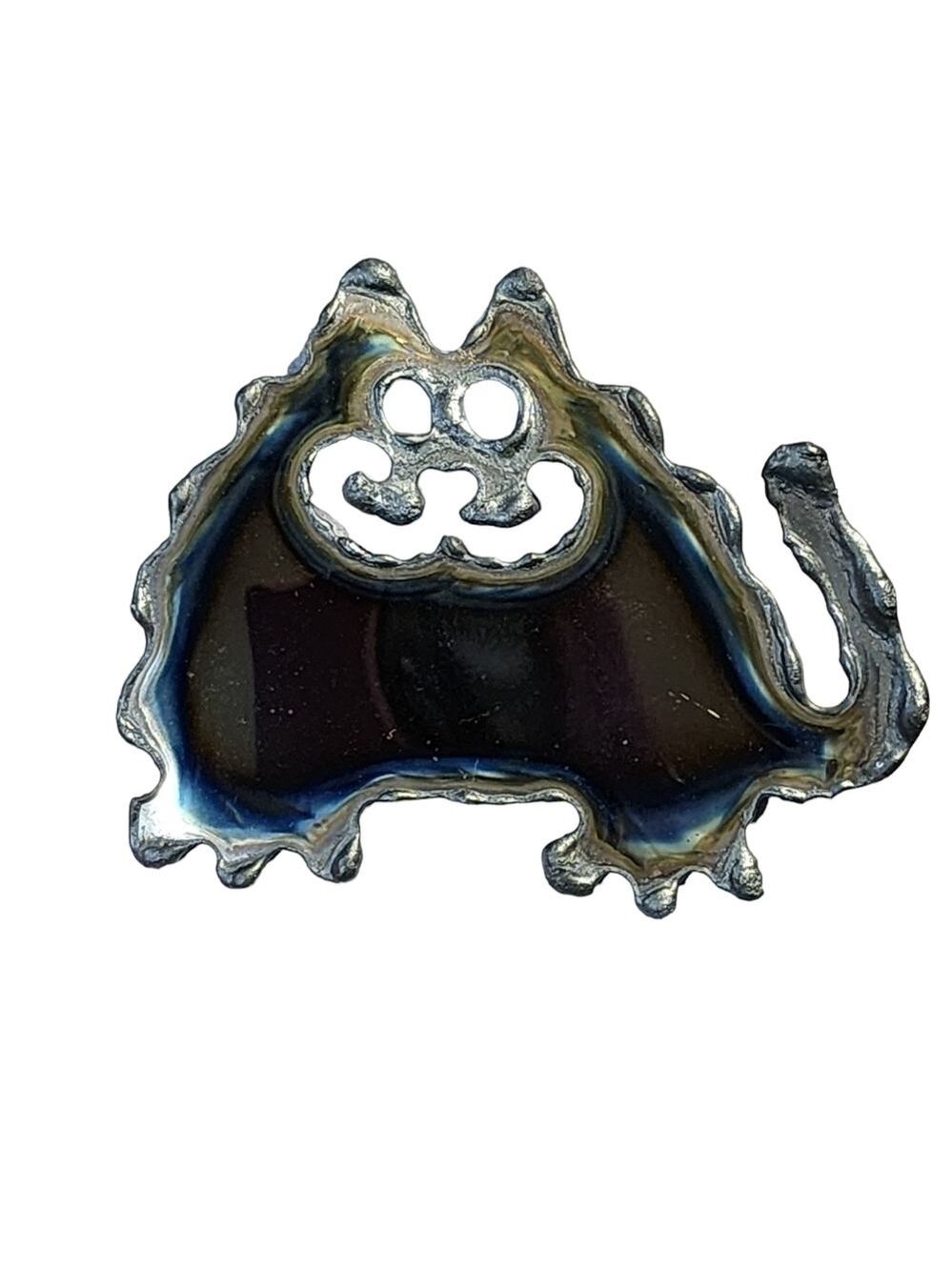 NEW Handcrafted Fat Cat Chrome-plated steel Brooch pin industrial Artisan piece